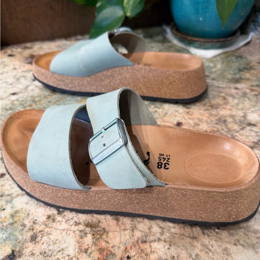 Papillio Mint Blue Dual-Strap Slide Sandals with Buckle